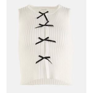 NWT Creamon Bow Ribbon Contrast Sleeveless Cardigan Vest White sz. M